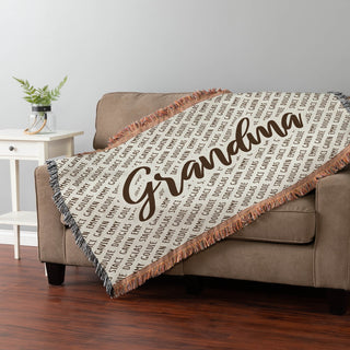 Family Names Fringe Throw Blanket Ivory & Brown