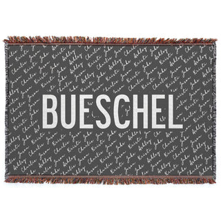 Family Names Fringe Throw Blanket Charcoal & White