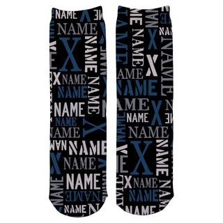 Blue & Black Name Pattern Adult Crew Socks