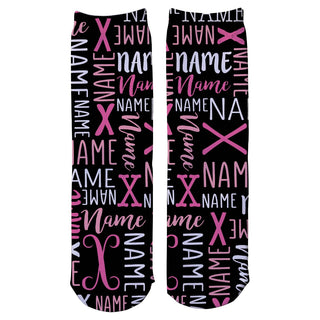 Pink & Black Name Pattern Adult Crew Socks