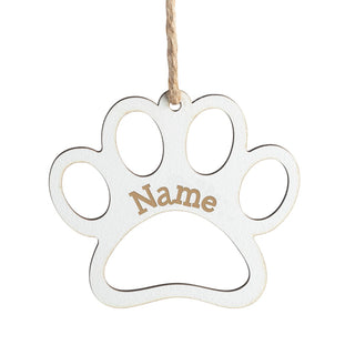 Paw Print Cutout Personalized White Wood Ornament