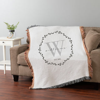 Wreath with Initial Fringe Throw Blanket