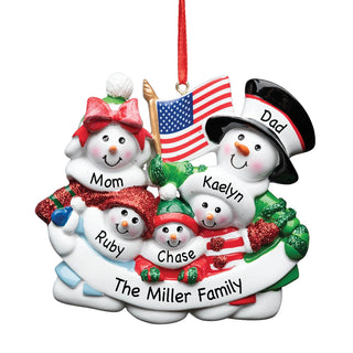 Patriotic Snowman Family of 5 Personalized Ornament