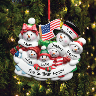 Patriotic Snowman Family of 6 Personalized Ornament