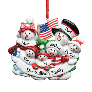 Patriotic Snowman Family of 6 Personalized Ornament