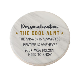 The Cool Aunt - Marble Look Personalized Round Desk Coaster