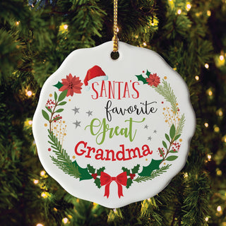 Santa's Favorite Great Grandma Scallop Porcelain Ornament 