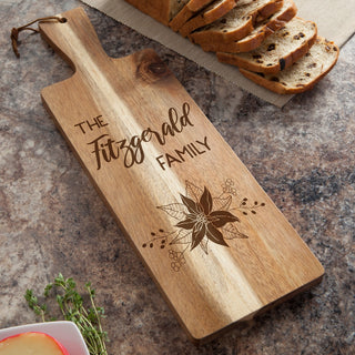 Poinsettia Personalized Acacia Wood Bread Board