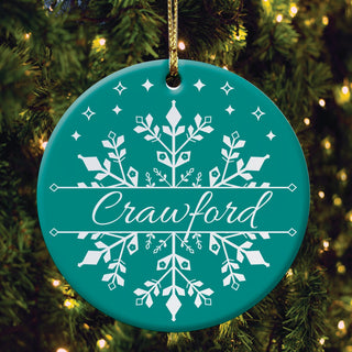 Snowflake Personalized Round Ceramic Ornament 