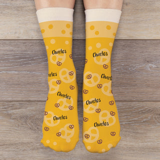 Beer Pretzel Pattern Personalized Adult Crew Socks