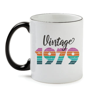 Vintage Year White Coffee Mug with Black Rim and Handle-11oz