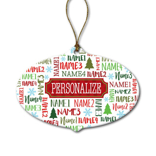 Holiday Red and Green Family Name Ceramic Ornament