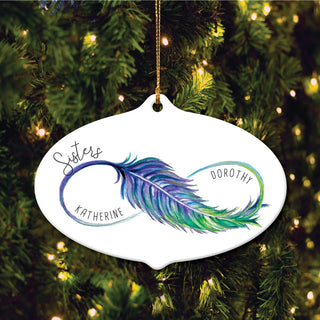 Sister Infinity Feather Personalized Ceramic Oval Ornament