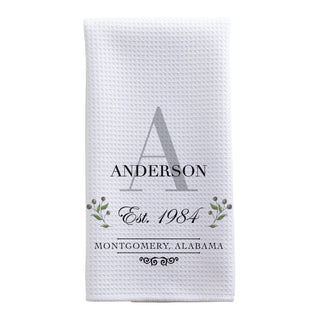 Initial Name Berry Motif Waffle Tea Towel