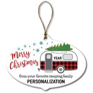 Camping Christmas Family Personalized Oval Ceramic Ornament