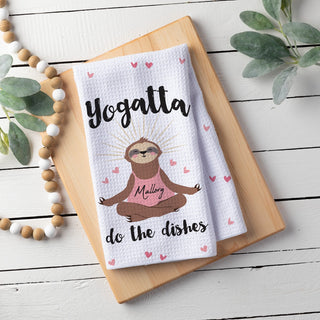Yogatta Zen Sloth Personalized Waffle Tea Towel
