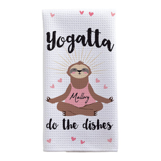 Yogatta Zen Sloth Personalized Waffle Tea Towel
