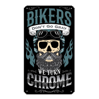 Bikers Turn Chrome Metal Sign