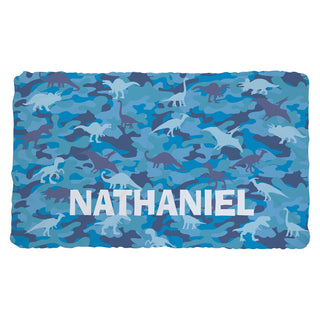 Dinosaur Blue Camo Personalized Fuzzy Throw Blanket