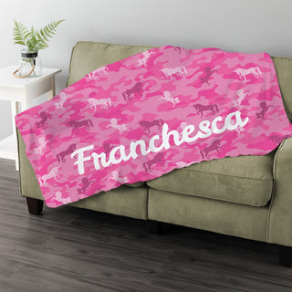 Unicorn Pink Camo Personalized Fuzzy Throw Blanket