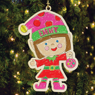 Elf Girl Personalized DIY Wood Ornament 