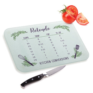 Vines and Kitchen Tools Personalized Glass Cutting Board