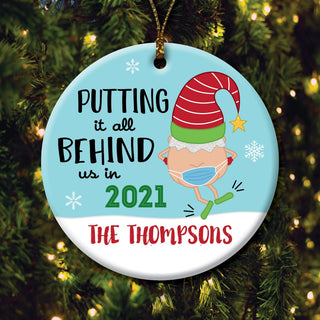 2021 Putting It Behind Us Round Ceramic Gnome Ornament