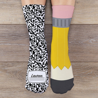 Composition book and pencil crew socks