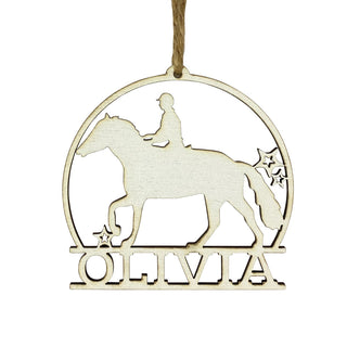 Horse with Rider Personalized White Wood Ornament