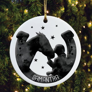 Horse and Girl Personalized Round Ceramic Ornament