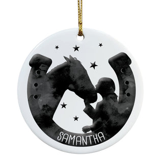 Horse and Girl Personalized Round Ceramic Ornament