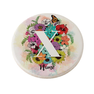 Colorful Floral Personalized Round Desk Coaster