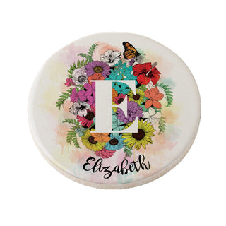 Colorful Floral Personalized Round Desk Coaster