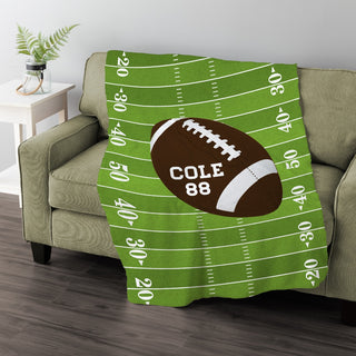 Football themed throw blanket with name and number 