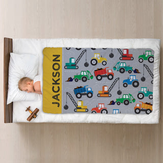 Construction truck throw blanket with name 