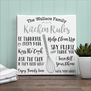 Kitchen rules canvas with family name