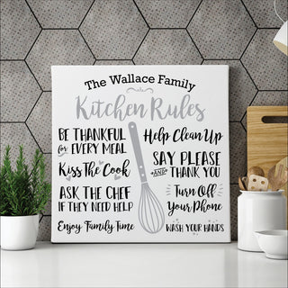 Kitchen rules canvas with family name