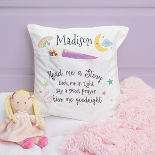 Rainbow pocket throw pillow with name