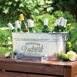 Bar and grill steel beverage tub with name