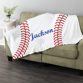 Baseball stitches fuzzy throw blanket with name