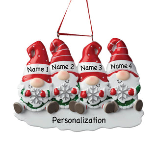 Gnome Family of 4 Personalized Ornament