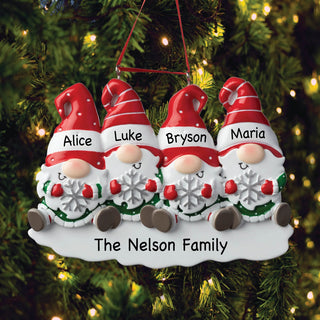 Gnome Family of 4 Personalized Ornament