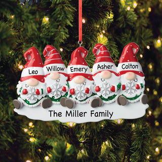 Gnome family of 5 ornament with names
