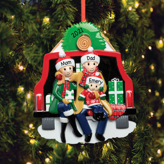 Pine Tree Tailgate Family of 3 Personalized Ornament