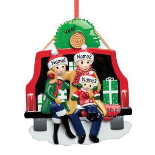 Pine Tree Tailgate Family of 3 Personalized Ornament