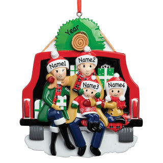 Pine Tree Tailgate Family of 4 Personalized Ornament