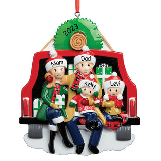 Pine Tree Tailgate Family of 4 Personalized Ornament