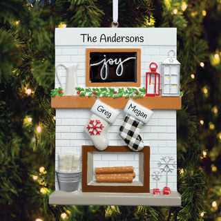 Fireplace couple ornament with names