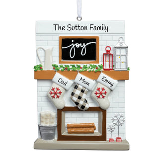 Fireplace Mantel Family of 3 Personalized Ornament