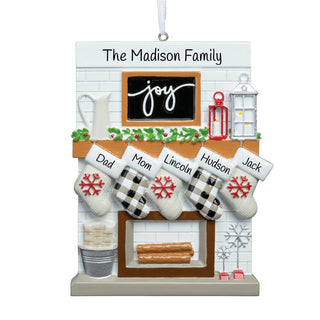 Fireplace Mantel Family of 5 Personalized Ornament